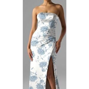 AW BRIDAL 0 XS Dusty Blue Peonies Syeda floral formal gala party maxi dress B38